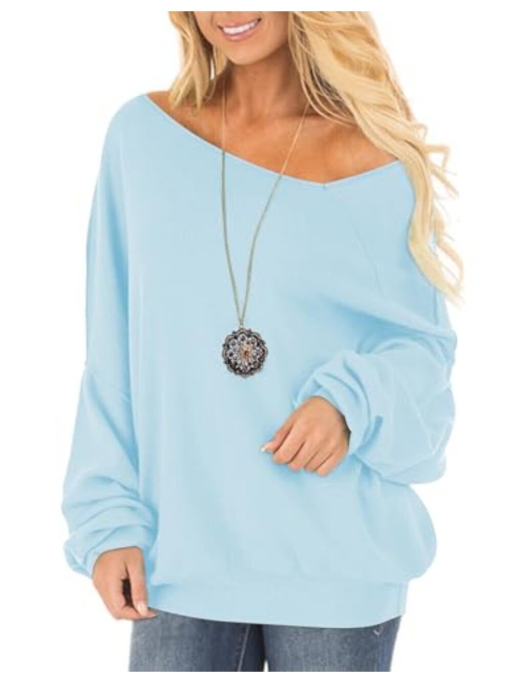 Off Shoulder Long Sleeve Pullover Sweater Slouchy Baggy Oversized Knit Top